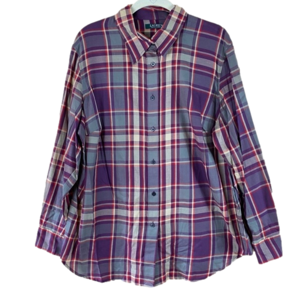 NWT Lauren Ralph Lauren Purple Plaid Button Down